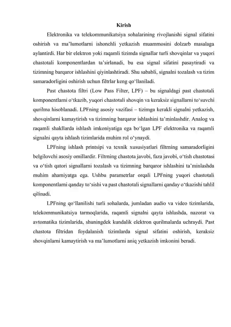 Past chastota filtrining (LPF) tahlili va qayerlarda qo’llanilishi 3