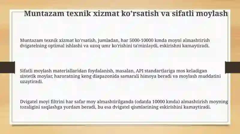 Avtomobil transporti vositalarining hizmat muddatini oshirish usullari 3