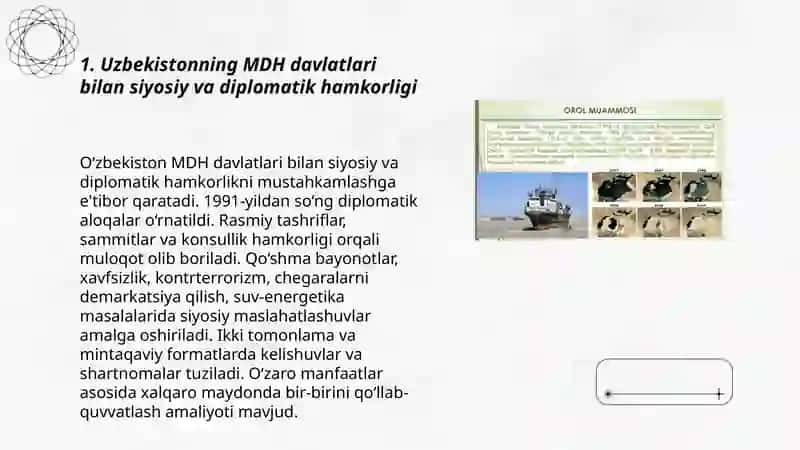 Uzbekiston M D H davlatlari va markaziy Osiyo mamlakatlari bilan hamkorlik aloqalari 3