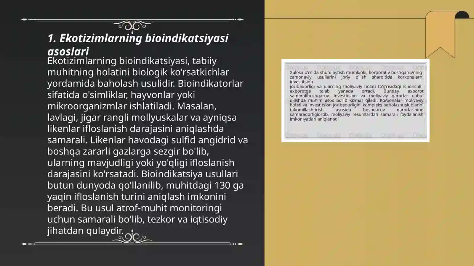 Ekotizmlar holatining bioindikatsiya usullari 3