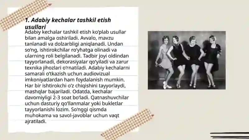 Adabiyot fanidan sinfdan tashqari mashgʻulotlarning turlari va ularni tashkil etish usullari 3