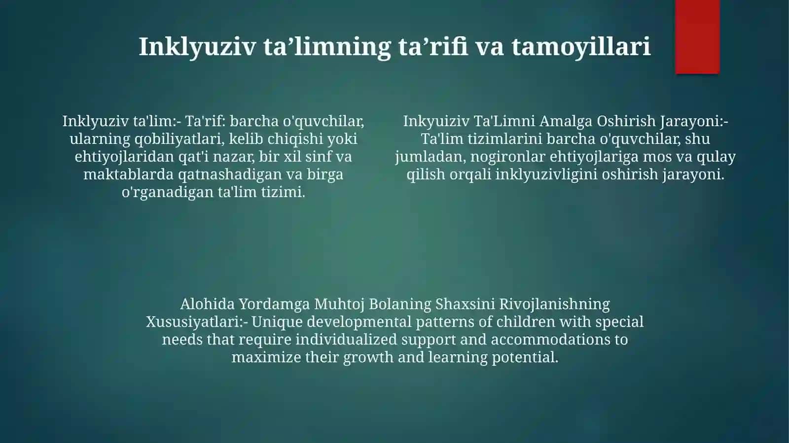 Inkyuiziv Ta'Limni Amalga Oshirish Jarayoni Alohida Yordamga Muhtoj Bolaning ShaxsiniRivojlanishningXususiyatlari 3