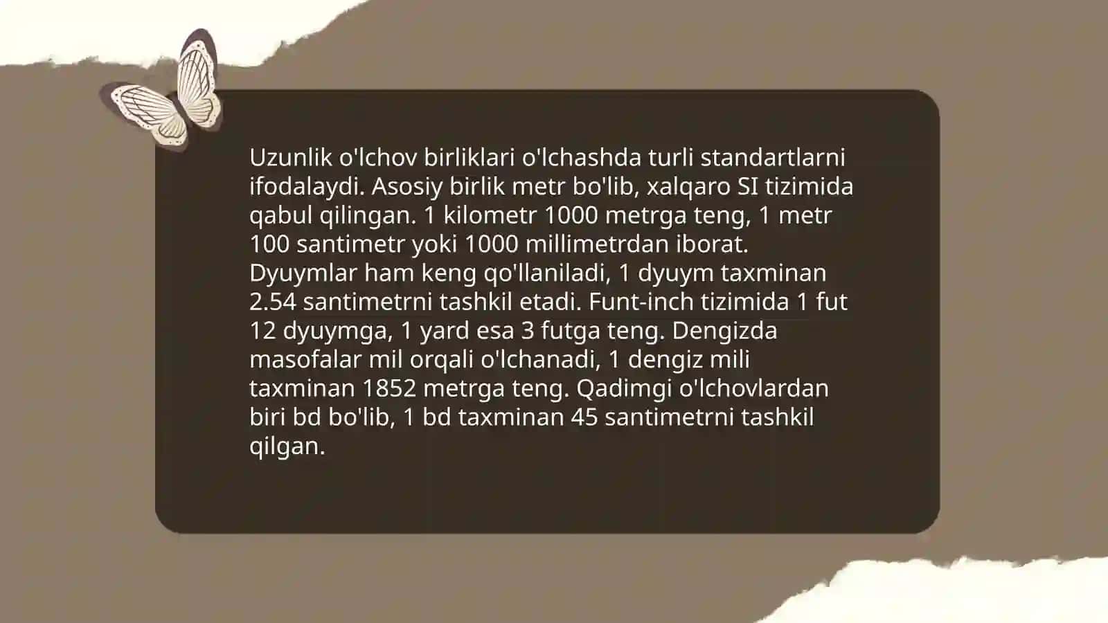 Miqdorlarni o'lchash o'lchov birliklarining turlari orasidagi bog'liqliklari 3