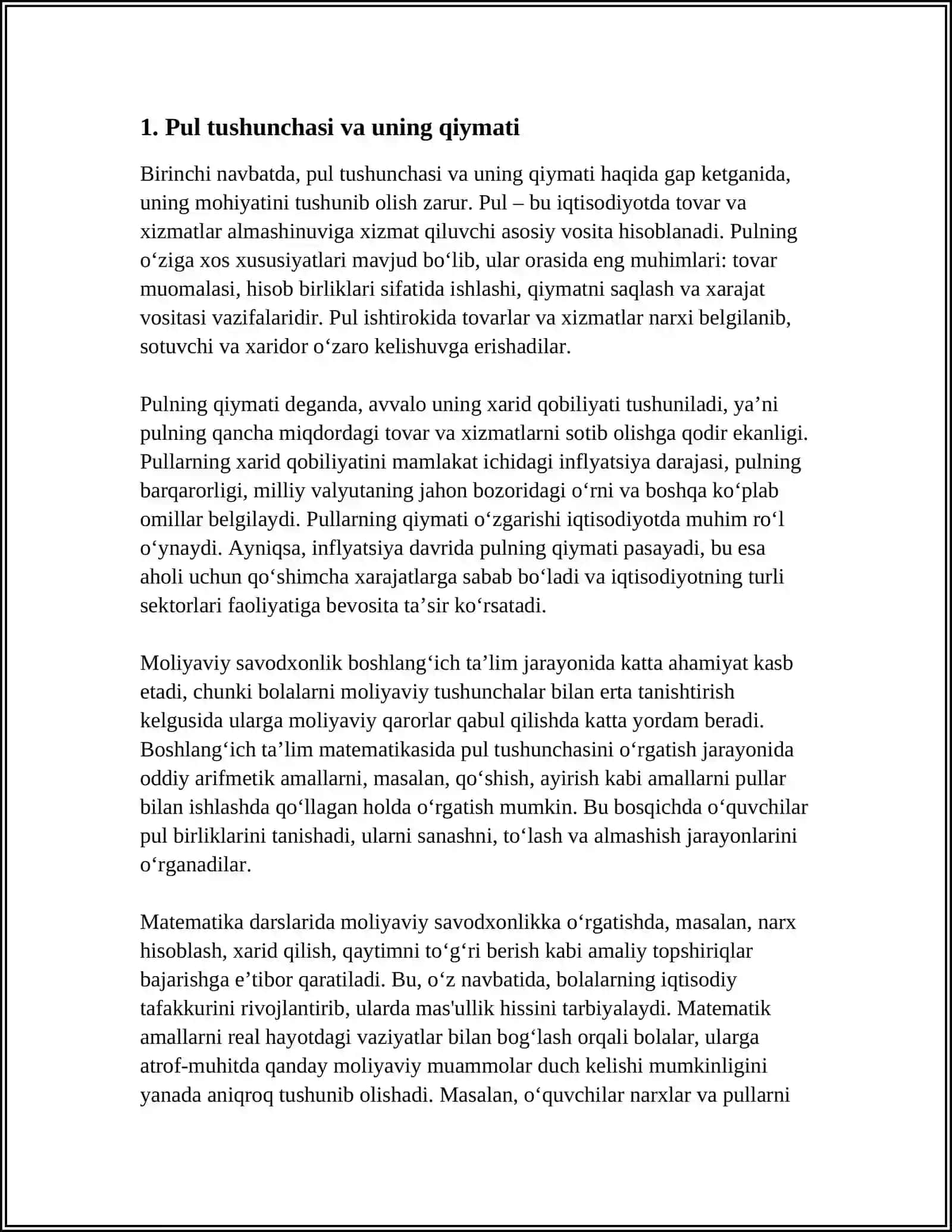 BOSHLANGʻICH TAʼLIM MATEMATIKA DARSLARIDA MOLIYAVIY SAVODXONLIKKA OʻRGATISH 3