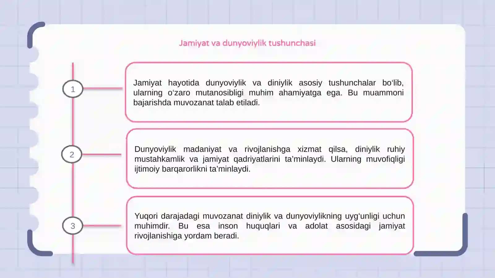 Jamiyat hayorida dunyoviylik diniylik mutanosibligi haqida 3