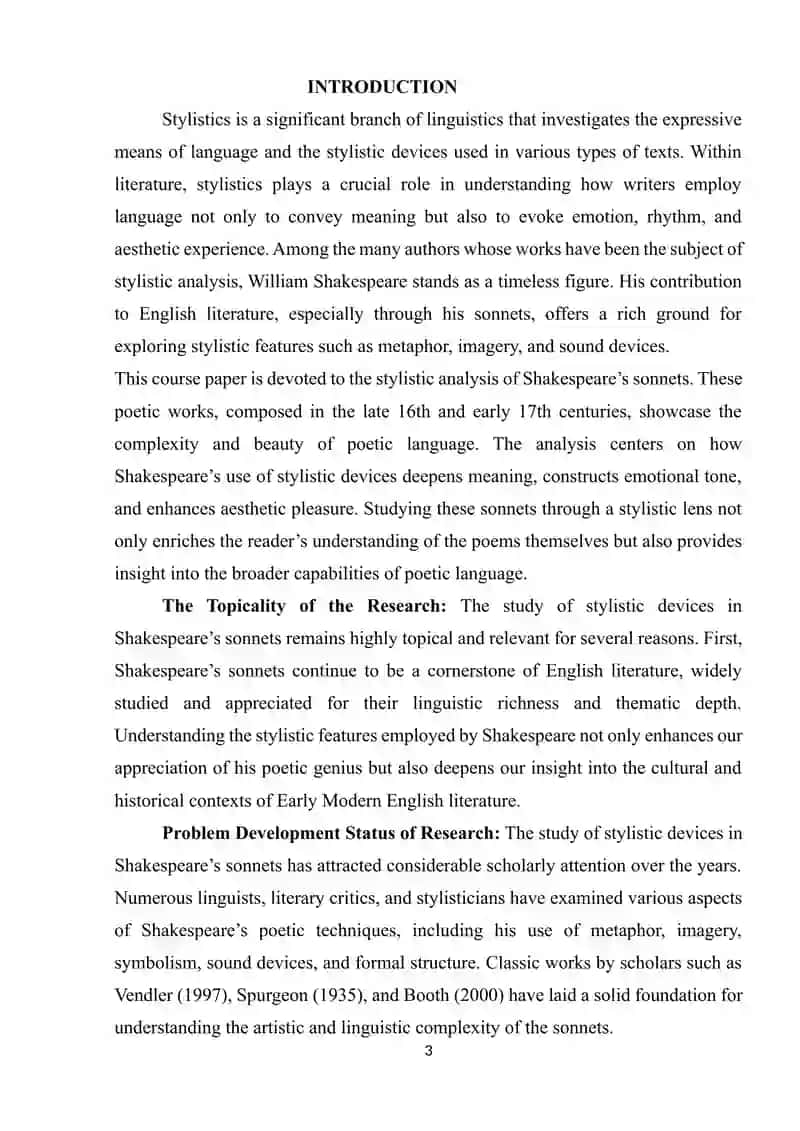 THE STYLISTICS OF SHAKESPEARE’S SONNETS – EXPLORING METAPHOR, IMAGERY, AND SOUND DEVICES 3