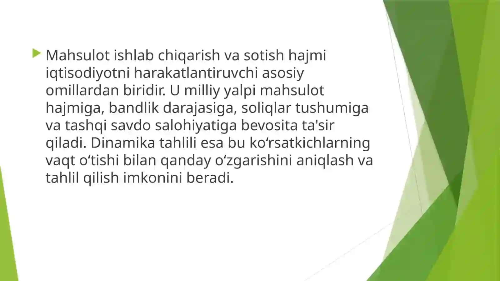 Mahsulot ishlabchiqarish va sotish hajmi dinamikasining tahlili 3