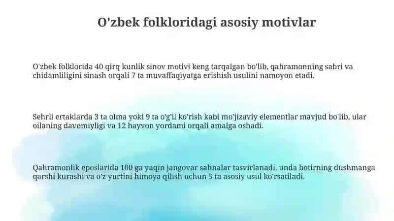 Ózbek folklorida Motivlar va sujetlar 3