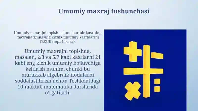 Algebraik kasrlarni umumiy maxrajga keltirish 3