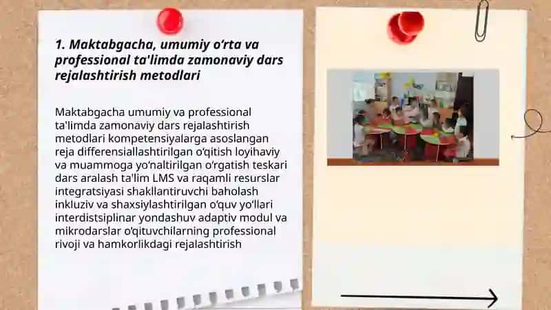 Maktabgacha, Umumiy O‘rta va Professional Ta'limda Zamonaviy Dars Rejalashtirish Metodlari 3