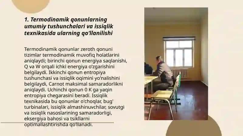 Issiqlik texnikasida termodinamik qonunlarning qo‘llanilishi, termodinamik jarayonlar 3