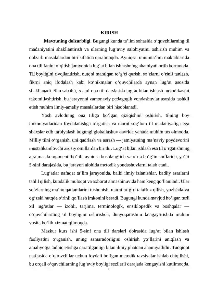 Umumta’lim maktablarida lug‘at bilan ishlashni tashkil etish metodikasi( 5-sinf ona tili darslaridan) 3