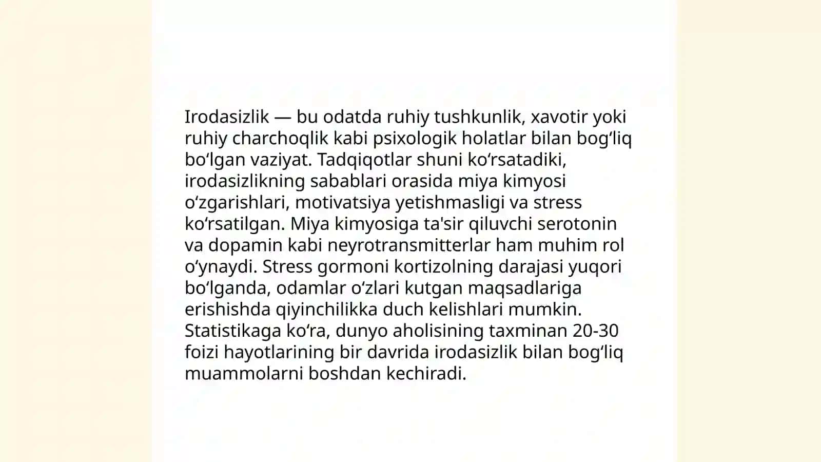 Irodasizlik. Irodasizlikning har xil namoyon bo’lishi. Dangasalik 3