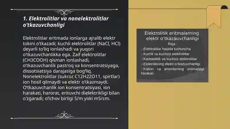 Elektrolitlar va nonelektrolitlar oʻtkazuvchanligi 3