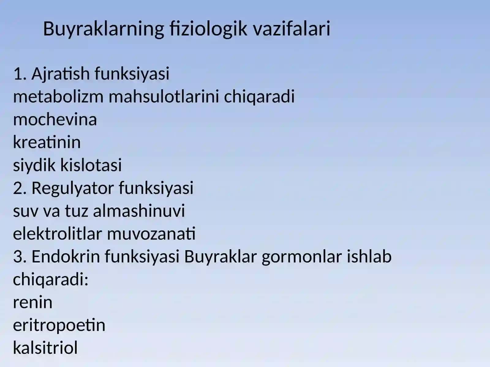 Buyrak faoliyatining boshqarilishi. Siydik konsentratsiyasi va hujayralararo suyuqlikni boshqarilishi 3