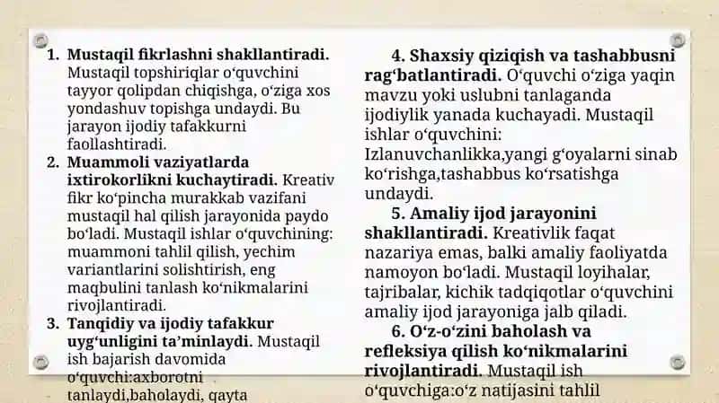 Kreativlikka o‘rgatishda mustaqil ishlarning o‘rni 3