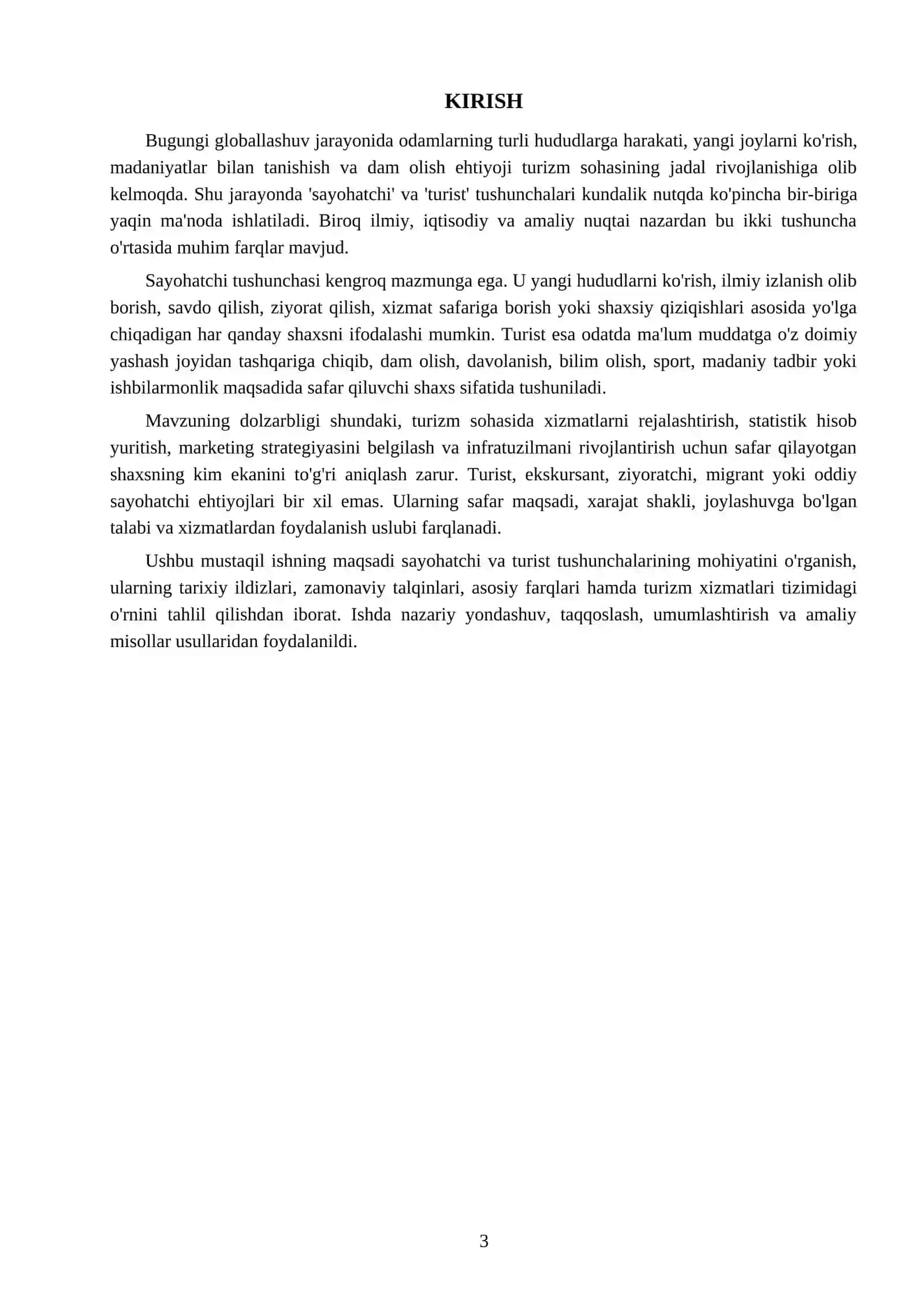 Sayohatchi va turist tushunchalari haqida tayyor mustaqil ish — DOCX/PDF 3