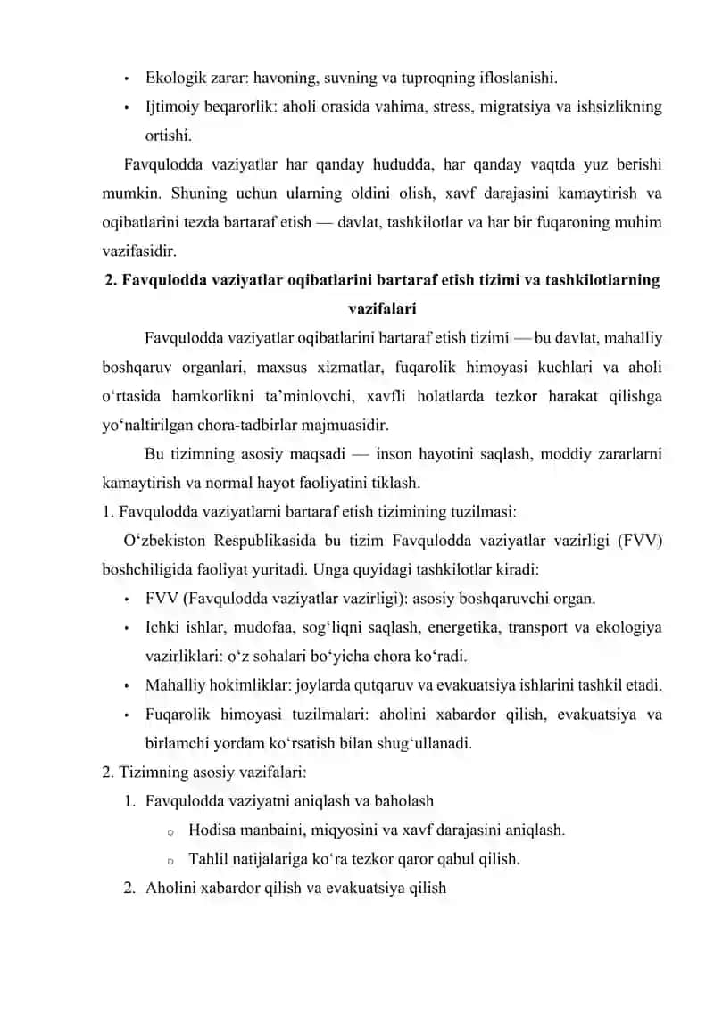 Favqulodda vaziyatlar oqibatlarini bartaraf etishning tashkiliy asoslari. 3