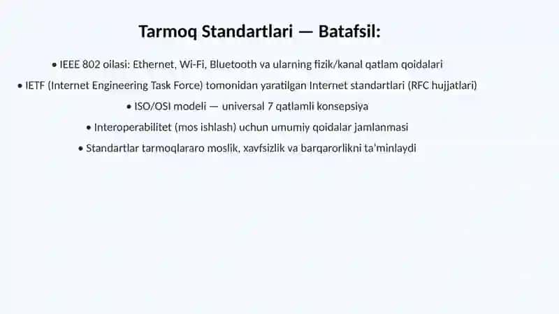 Tarmoq standartlari, protokollari va xizmatlari 3