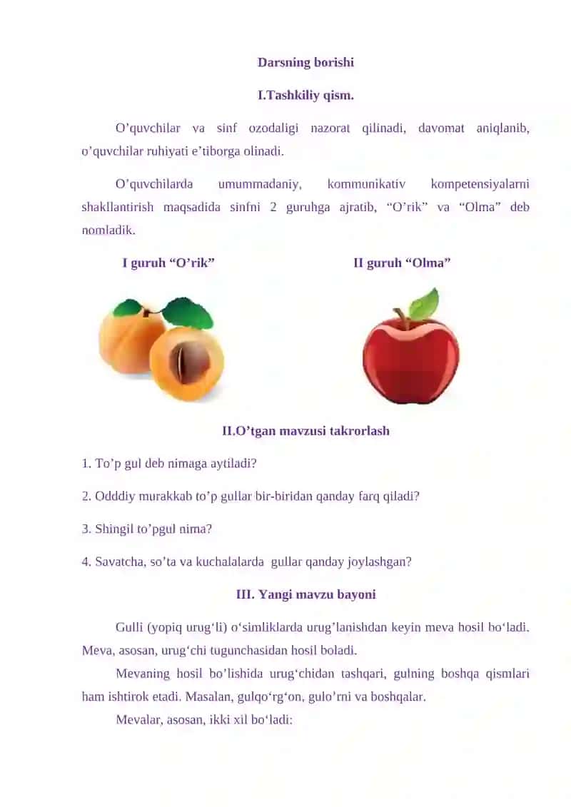 6-SINLAR UCHUN BIOLOGIYA FANIDAN “MEVALAR” MAVZUSIDA TAYYORLAGAN 3
