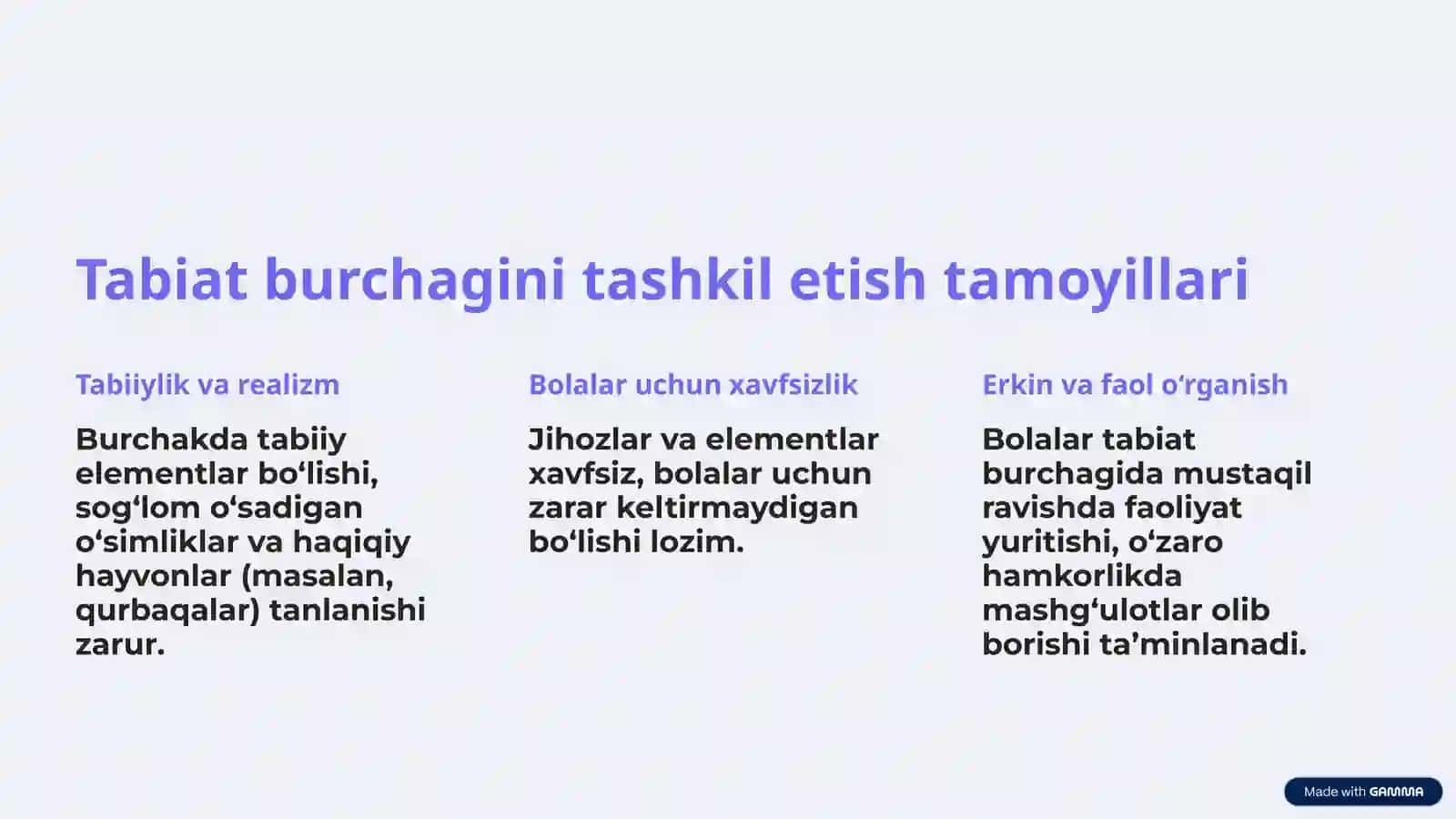 Tabiat burchagini tashkil etish va unga qo‘yiladigan talablar 3