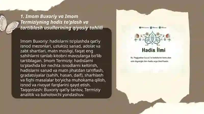 Imom Buxoriy va Imom Termiziyning hadis ilmiga qoʻshgan hissalarini qiyoslash tahlili 3