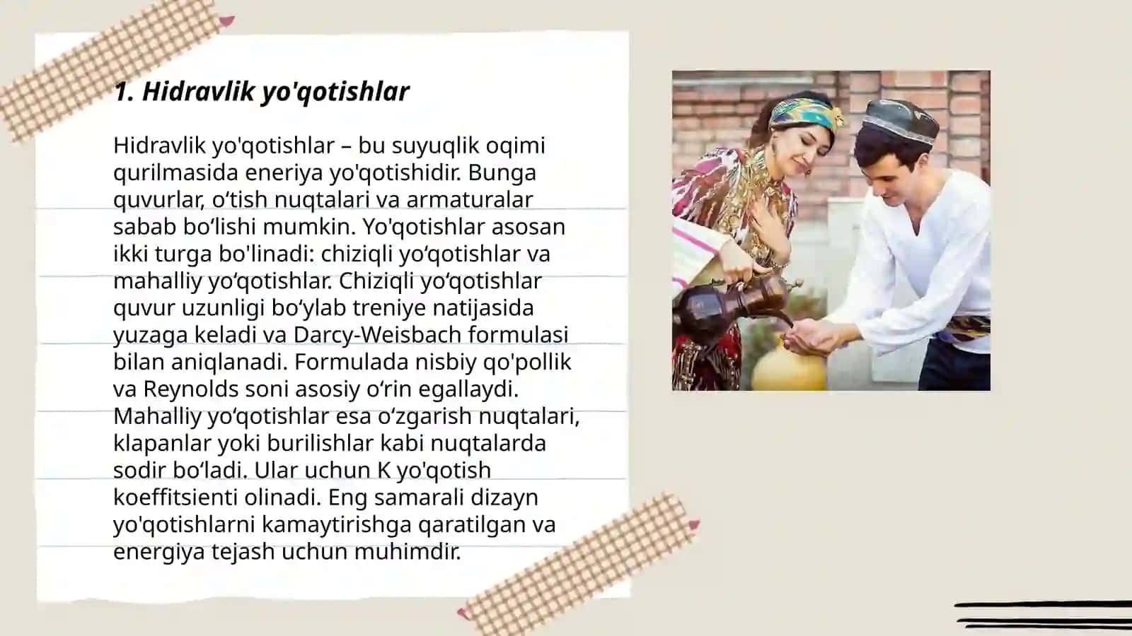 Maxalliy va quvurning uzunligi bo'ylab yo'qotilgan energiyani aniqlashga taalluqli masalalar 3