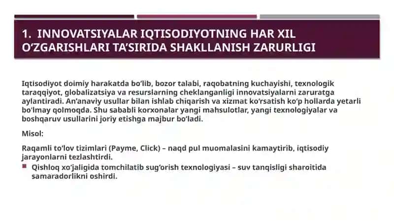 Innovatsiyalarning sohalar bòyicha turlari 3
