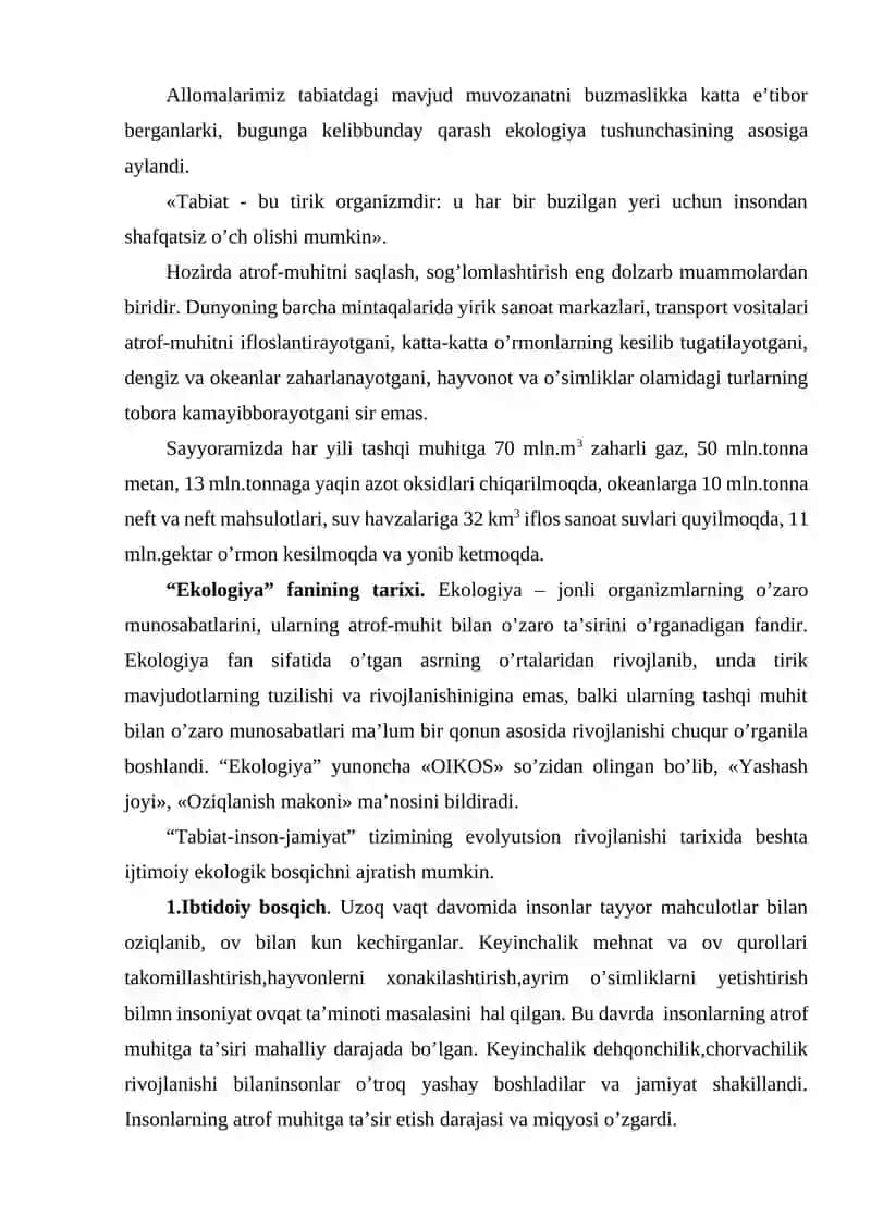 Kirish. Ekologiya fani, uning maqsad va vazifalari 3