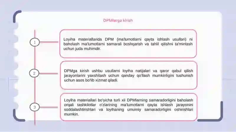 Loyiha materiallari bo'yicha DPM larni baholash 3