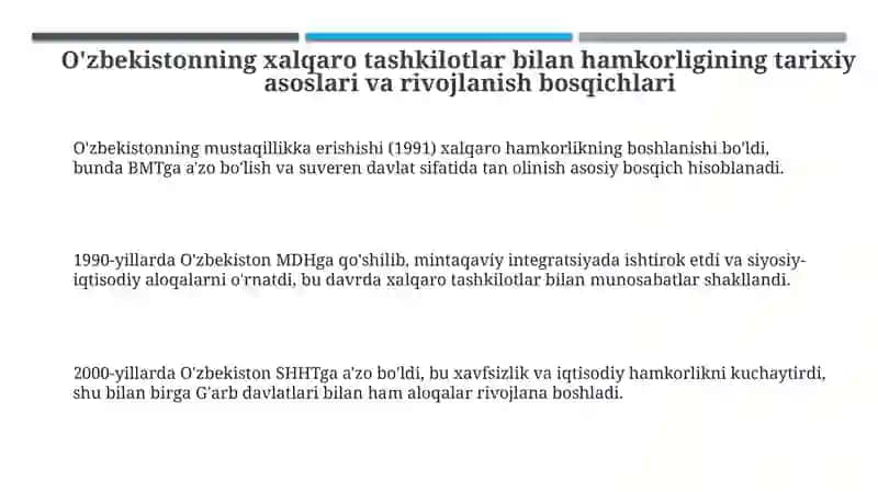 O'zbekistonning xalqaro tashkilotlar bilan hamkorligi 3