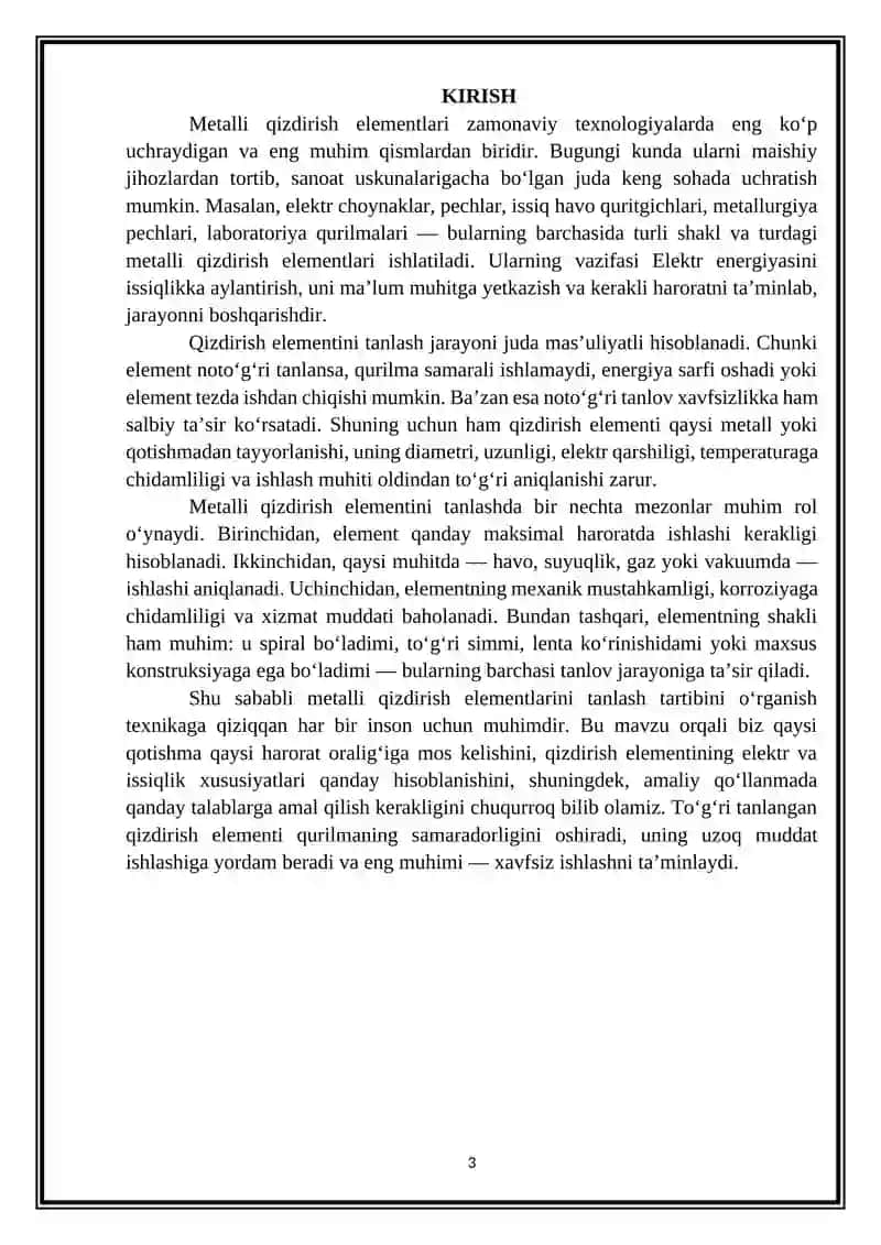 Metalli qizdirish elementlarini tanlash tartibi 3