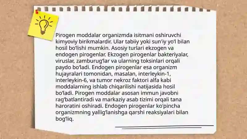 Pirogen moddalar termoregulyatsiya jarayonidagi ahamiyati 3