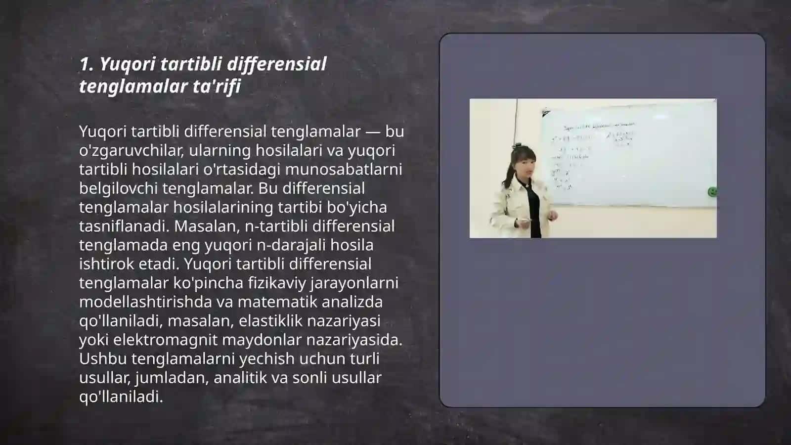 Yuqori tartibli differensial tenglamalar tushunchasi.Tartibini pasaytirishga imkon beradigan differensial tenglamalarning turlari.mavzuga oid masalalar 3