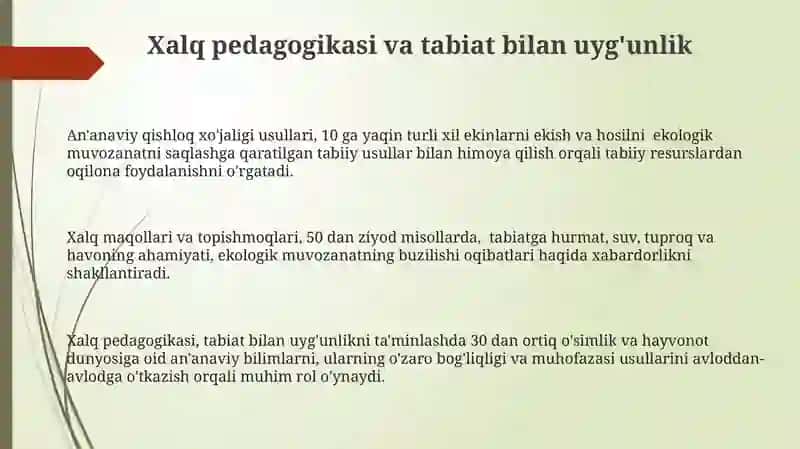 Xalq pedagogikasi va tabiat bilan uyg'unlik 3