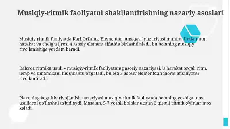 Musiqiy - ritmik faoliyatlarini shakllantirish uslubi 3