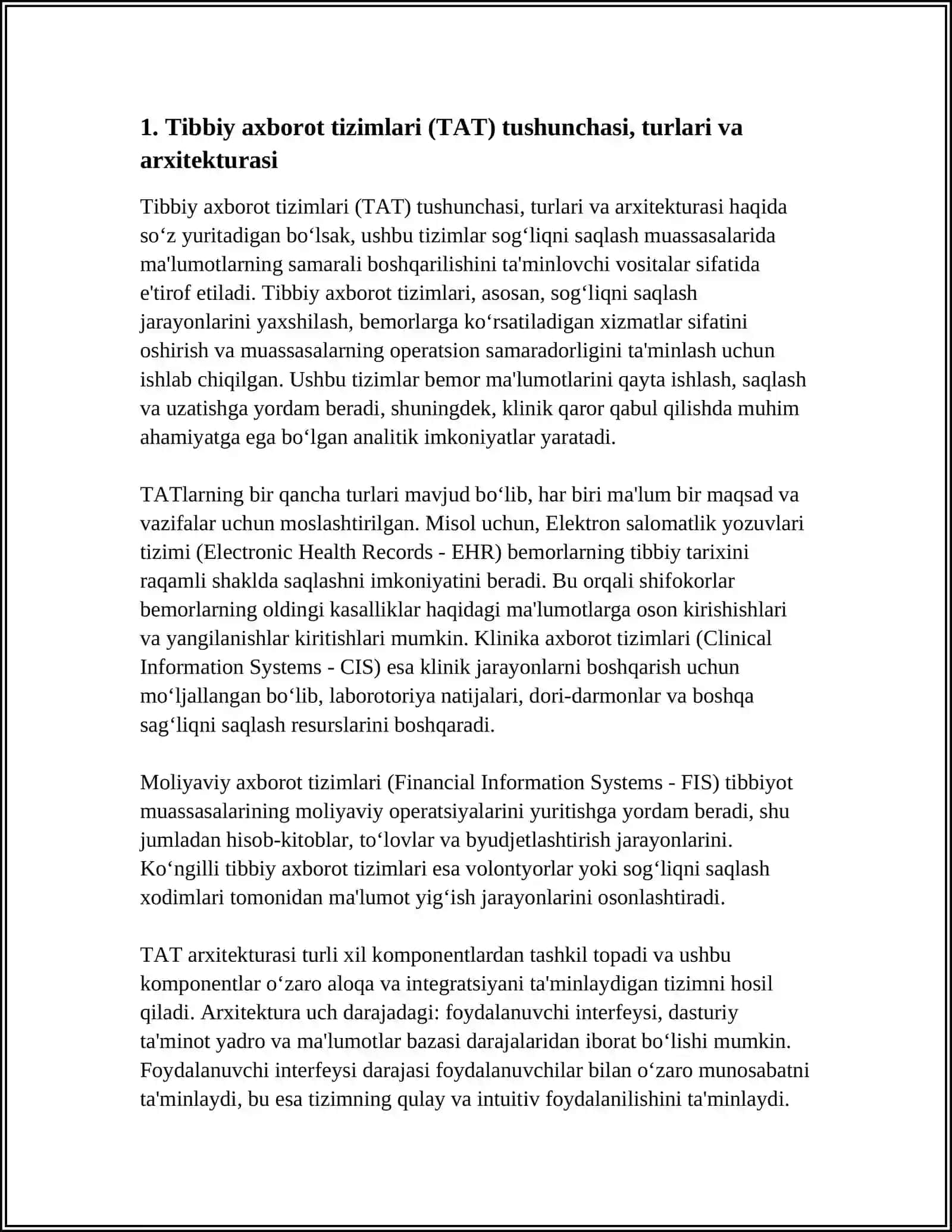 Tibbiy axborot tizimlari (TAT) 3
