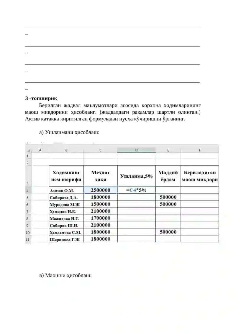 IQTISODIY MASALALARNI YECHISHDA JADVAL MUXARRIRLARIDAN FOYDALANISH (MICROSOFT EXCEL) 3