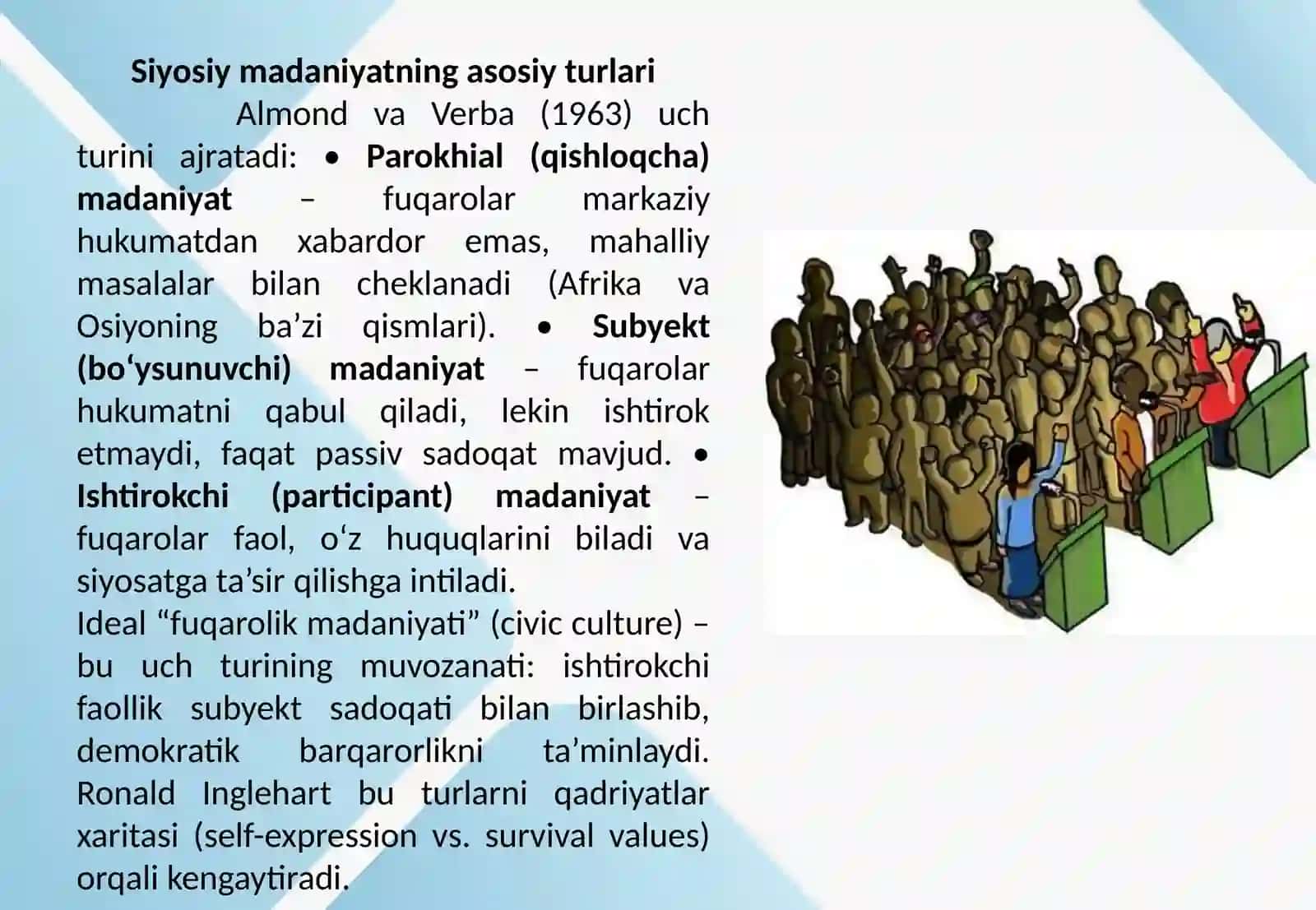 Siyosiy madaniyat va ijtimoiy-siyosiy barqarorlik o‘rtasidagi bog‘liqlik 3