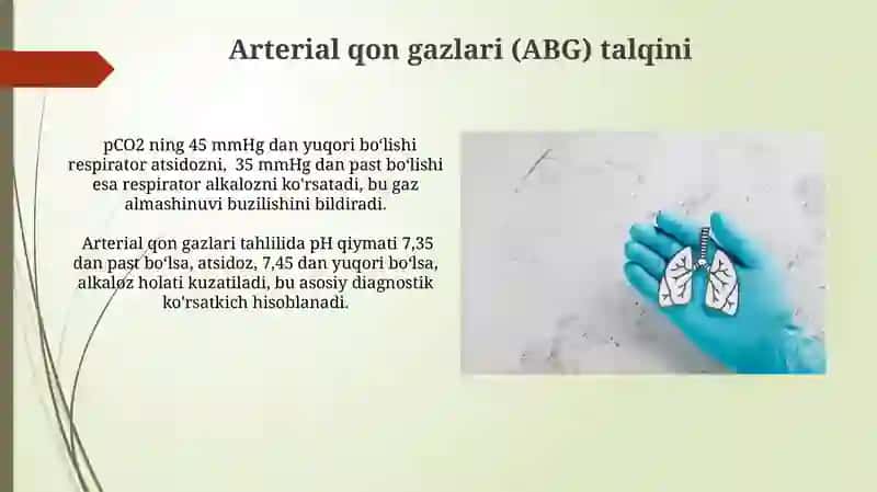 Nafas va metabolik atsidoz va alkalozni kelib chiqishi, biokimyoviy tashxisi 3