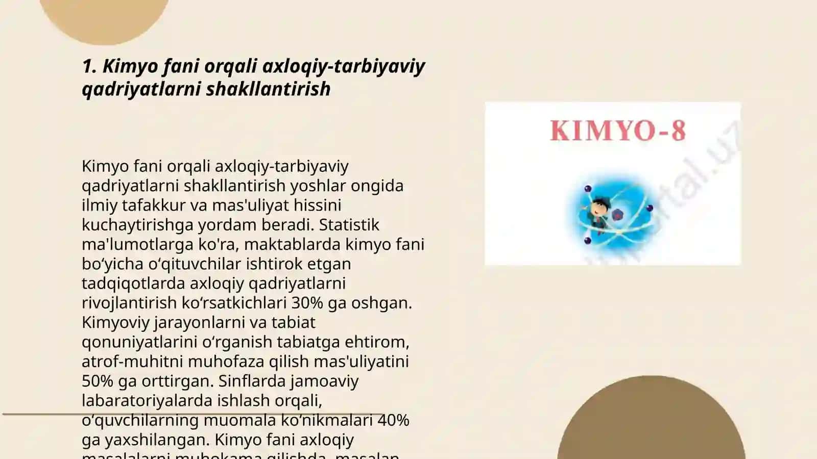 Kimyoviy òqitishning tarbiyaviy masalalarini bayon etish 3