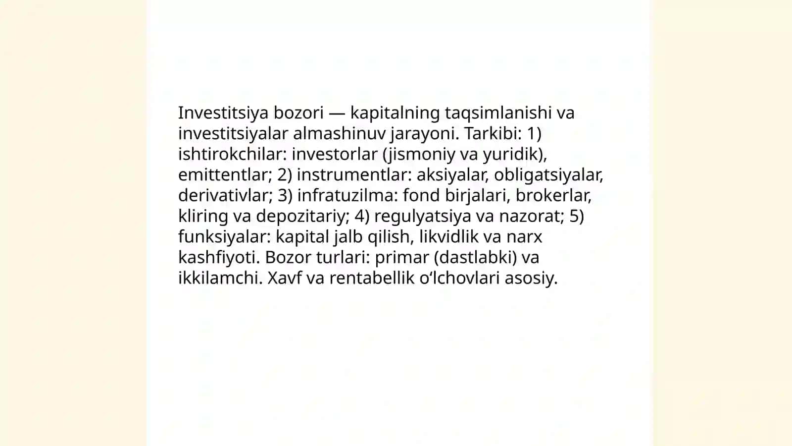 Investitsiya bozori va uning iqtisodiyotdagi ahamiyati 3
