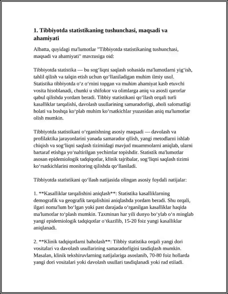 TIBBIYOTDA STATISTIKANING AHAMIYATI, MAQSADI VA AXAMIYATI 3