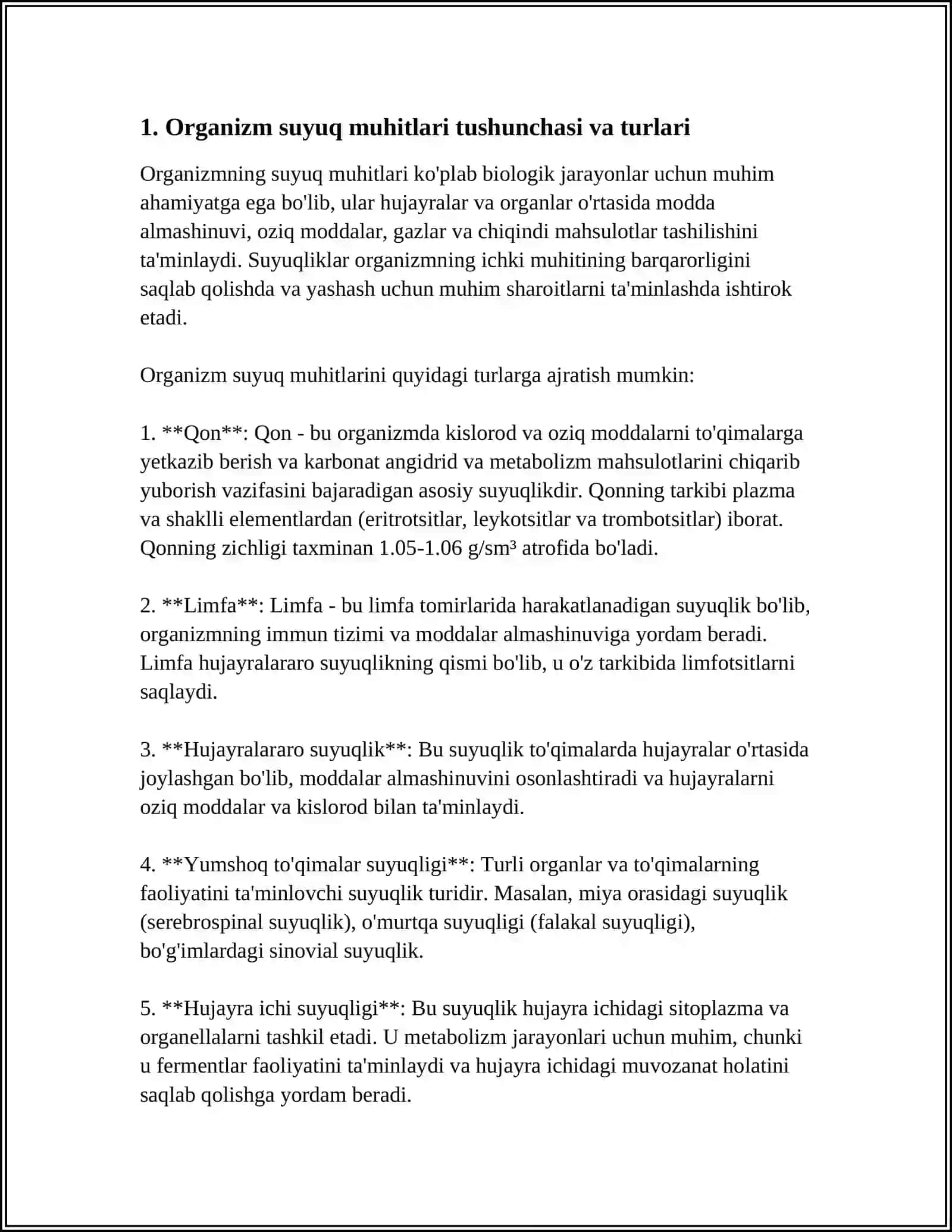 ORGANIZM SUYUQ MUHITLARI ZICHLIGINI ANIQLASH. ARXIMED QONUNI OʻRGANISH 3