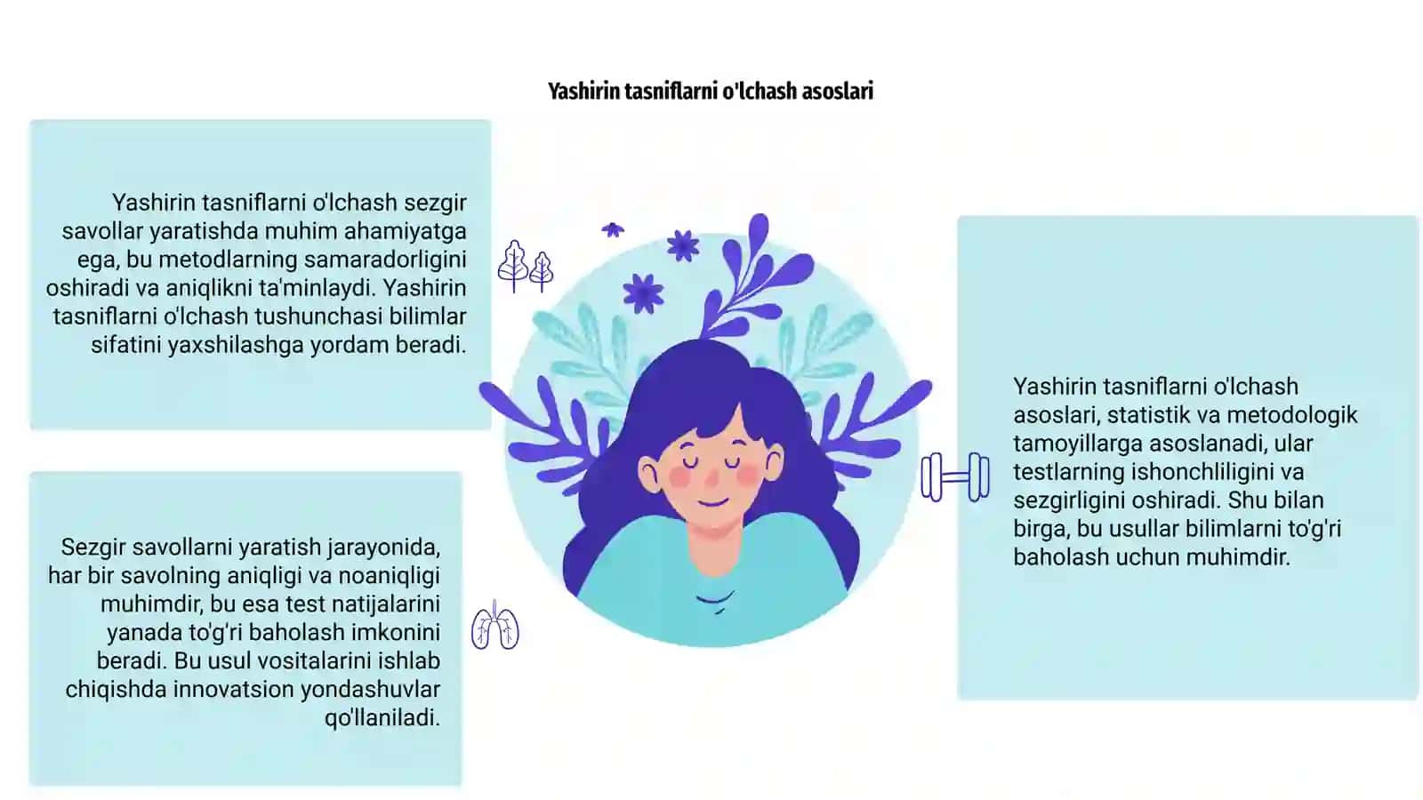 Yashirin tasniflarni o'lchash sezgir savollarni yaratish xususiyatlari 3