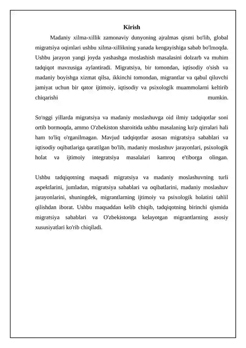 Madaniy xilma xillik. Ko'chish va yangi joyda yashashga moslashuv 3