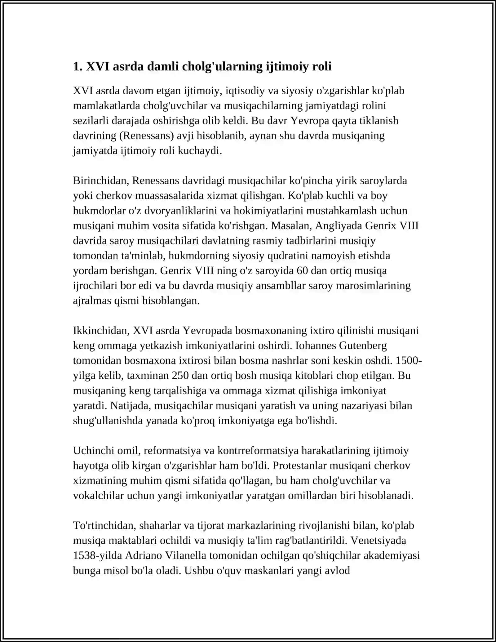 QADIMGI IJROCHILIK SAN'ATI. XVI ASR DAVOMIDA DAMLI CHOLG'ULARNING RIVOJ TOPISHI 3