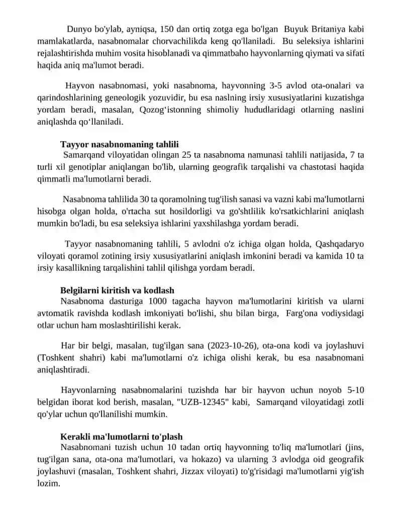 Hayvonlarning nasl nasab shajarasini tuzish 3