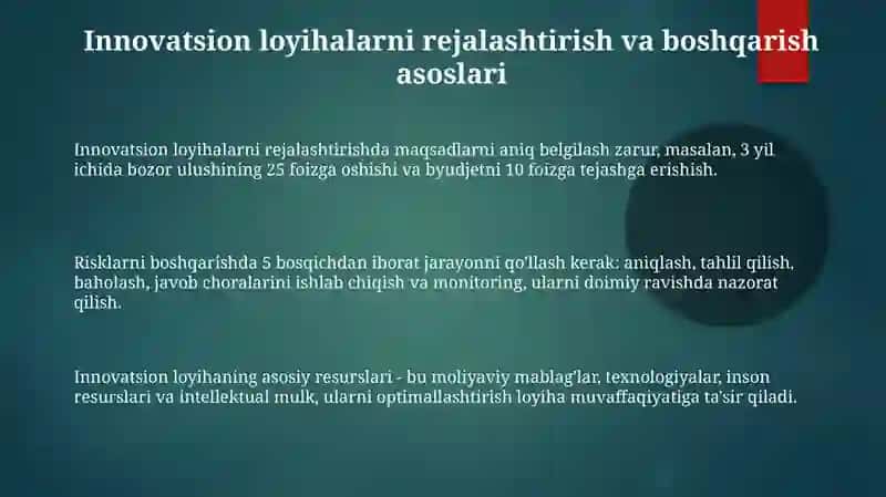 Innovatsion loyihalarni tashkil qilish va boshqarish 3