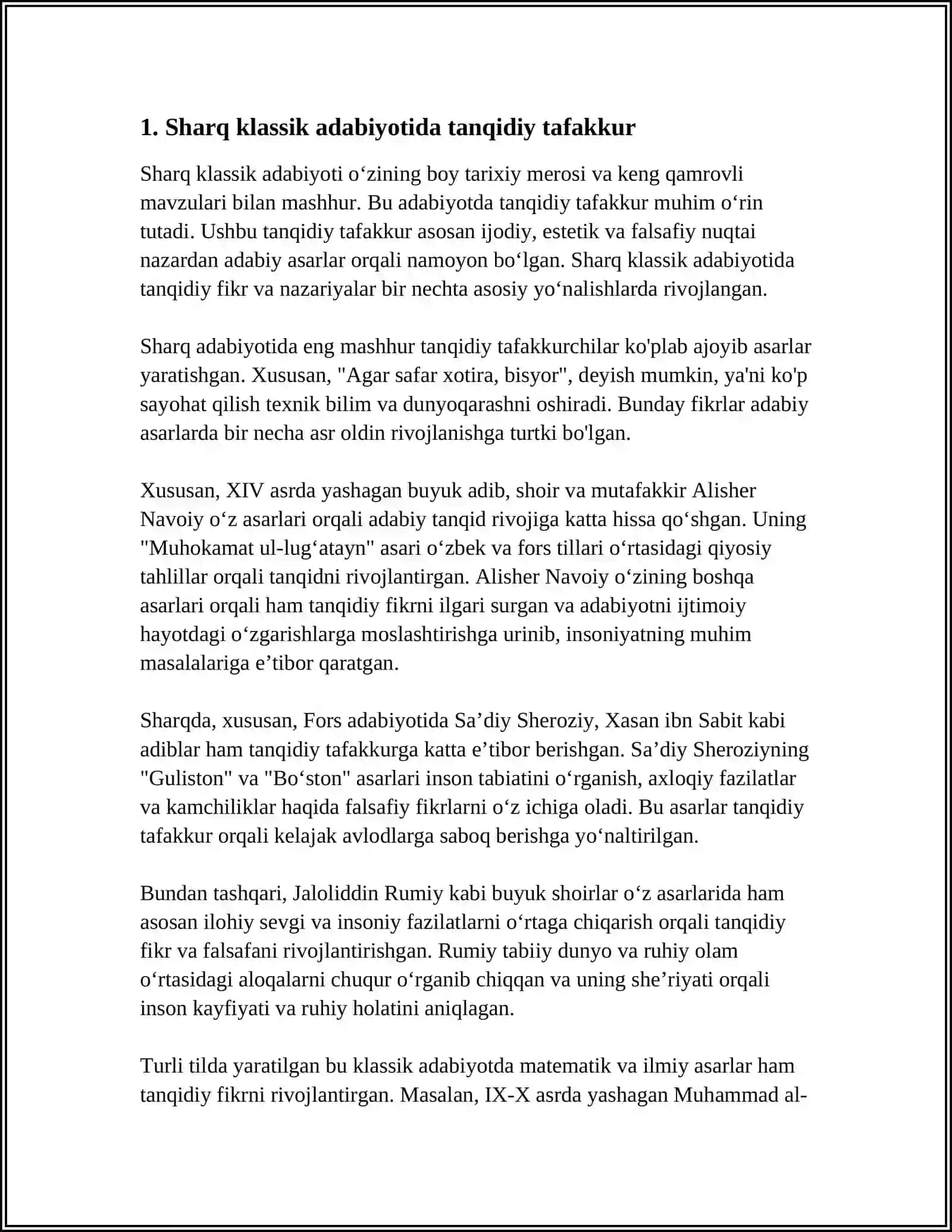 SHARQ KLASSIK ADABIYOTIDA ADABIY TANQIDIY FIKRLAR TARAQQIYOTI 3